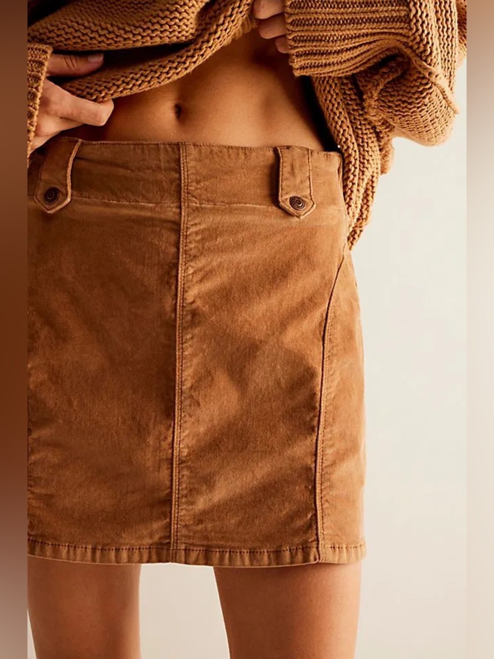 NWT Free People We The Free Runaway Cord Mini Skirt 28 Tan Brown Western Cowgirl